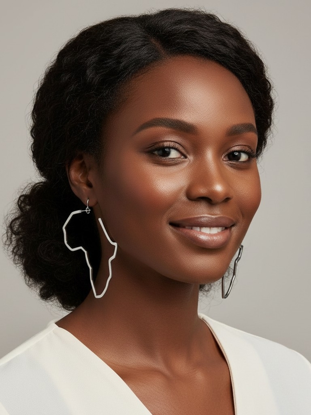 Africa Outline Hoop Earrings in Silver for Women